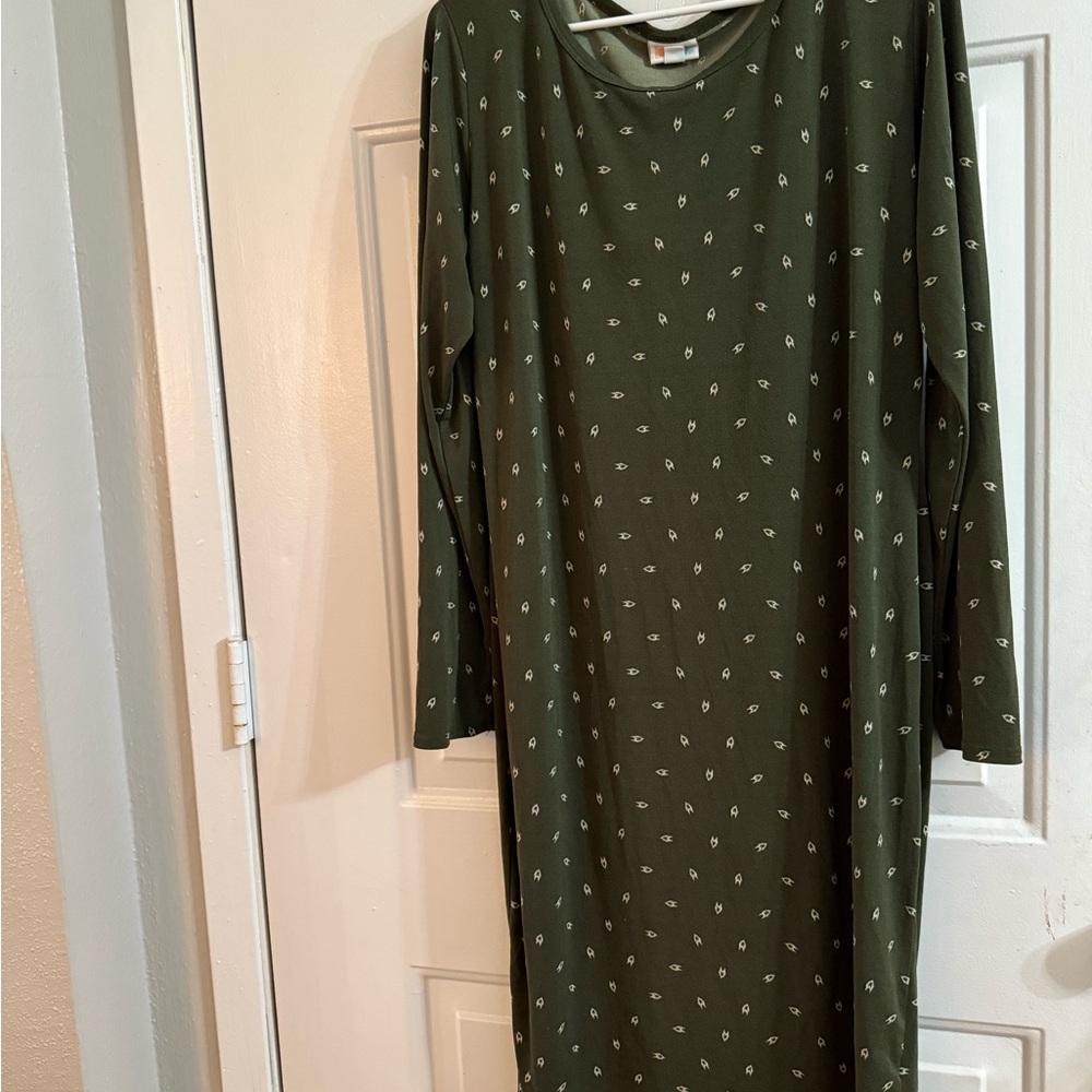 LuLaRoe Olive Long Sleeve Dress with Pattern